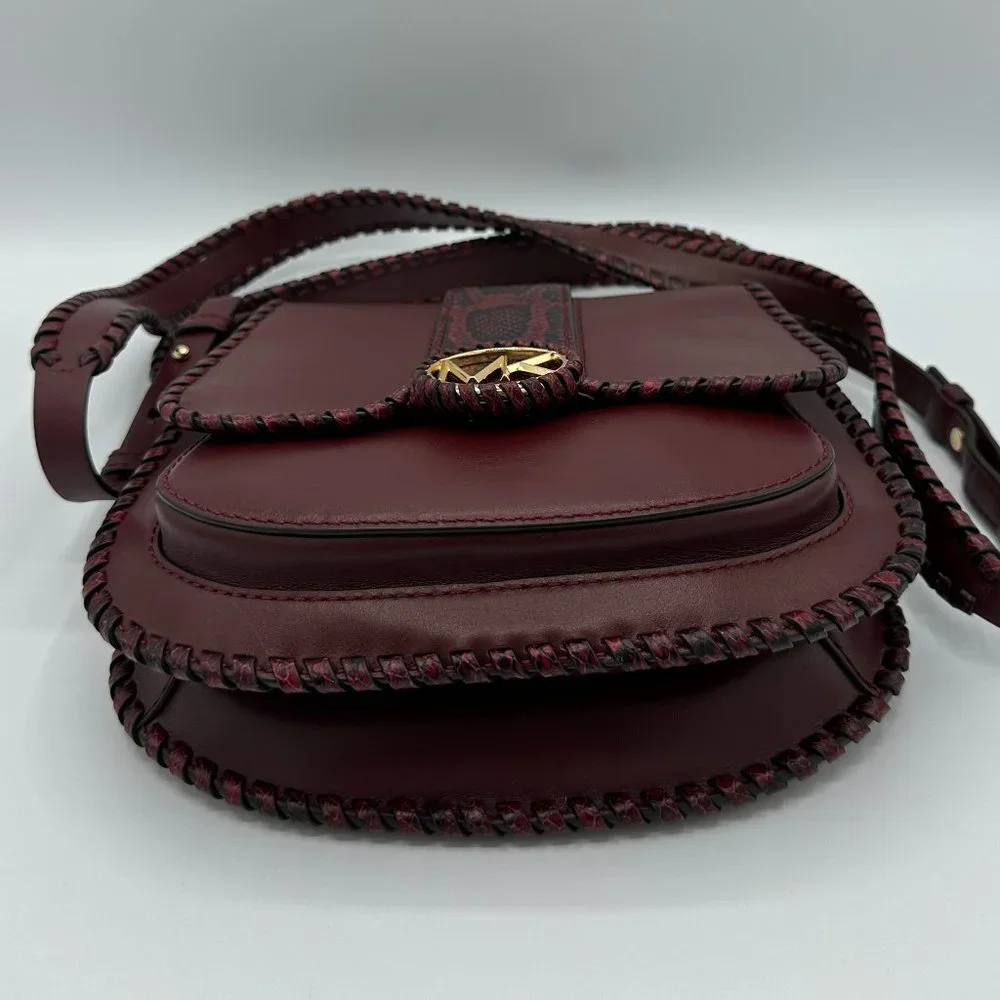 NWOT Michael Kors LILLIE Whip Stitched Leather Bag/Crossbody OXBLOOD RED PYTHON - Picture 4 of 16